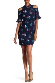 Rebecca Taylor   Short Sleeve Cold Shoulder Bellflower Print Dress   Nordstrom Rack at Nordstrom Rack